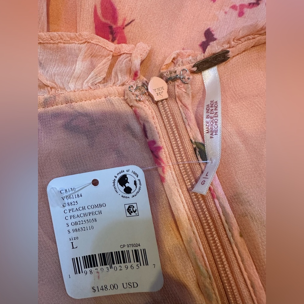 227. FREE PEOPLE Marney Mini Dress babydoll in Peach combo NWT $148 - Picture 10 of 10